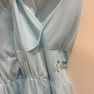 VTG 60s Heiress Light Blue Floral Embroidered Mesh Overlay Nightgown Dress XS thumbnail 9