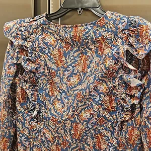 💕SEZANE💕 West Shirt Ranch Marine Multi-Color Paisley Floral Print FR 38 = US 6 thumbnail 12