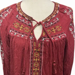 American Eagle Festival Bohemian Embroidered Peasant Flowy Hippie‎ Top Medium thumbnail 2