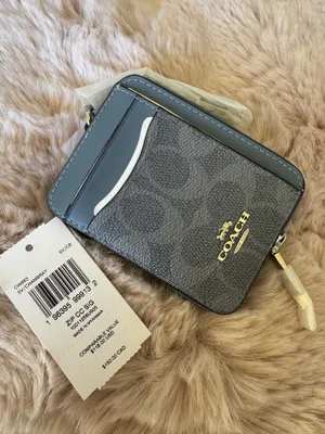 NWT Coach CW883 Zip Card Case In Signature Canvas In Silver/Chambray thumbnail 2
