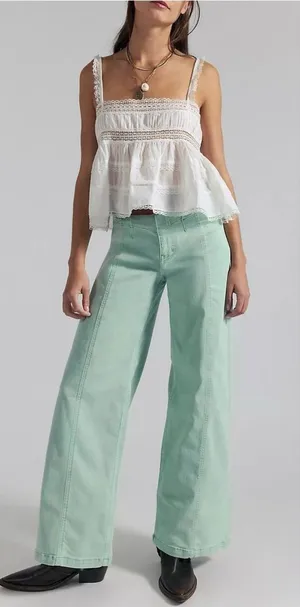 NWT Free People We The Free Libre Wide-Leg Jeans - Cameo Green Turquoise - 27 thumbnail 1