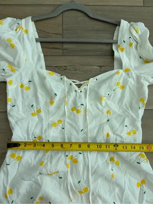 For Love & Lemons Ashland Lace Up White Yellow Cherry Print Y2K Boho Mini Dress thumbnail 9