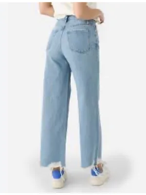 FRAME Le Jane Crop Wide Leg jeans Light blue frayed hen sz 32 thumbnail 2