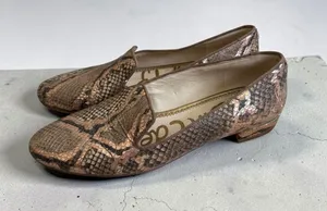 SAM EDELMAN Snake Print Leather Tan Loafers Flats Size 8 thumbnail 1