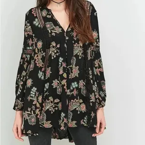 Free People black floral Just the Two of Us tunic blouse M thumbnail 2