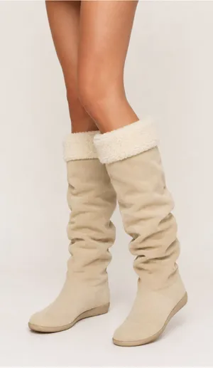 Vintage Liz Claiborne Leather Boots Slouch Knee High Cream Faux Fur Y2K Indie 10 thumbnail 1