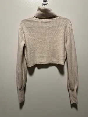 REFORMATION Luisa Cashmere Tan Ribbed Turtleneck Cropped Sweater, Size S thumbnail 9