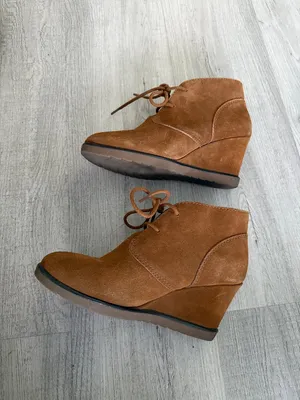 Sonoma Life+Style Suede Lace-Up Wedge Ankle Booties in Brown “Chestnut” Size 8.5 thumbnail 6
