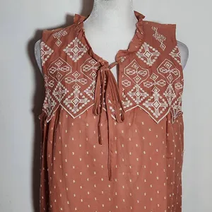 Mine Terra Cotta Sleeveless Blouse with Embroidered Details NWOT Size Large thumbnail 3