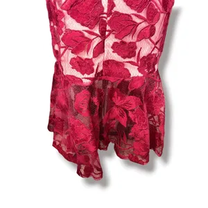 Lulus Alluring Dream Burgundy Floral Mesh Lace Trumpet Midi Dress Large Romantic thumbnail 10