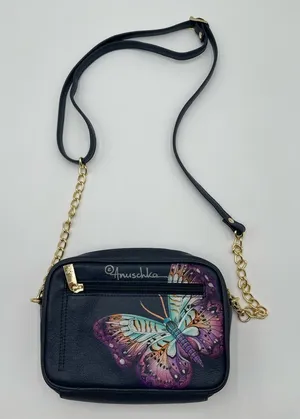 New Anuschka Hand Painted Leather RFID Camera Crossbody Bag Magical Wings thumbnail 1