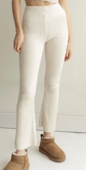 Urban Outfitters Cream Ribbed Knit Flare Pants High‎ Rise Cream Ivory Large NEW thumbnail 1