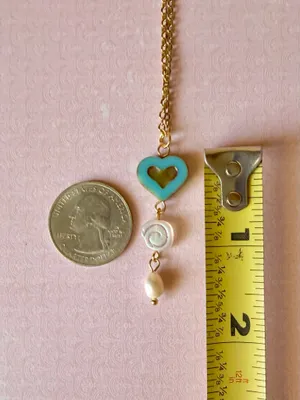 Handmade Czech glass beads & freshwater pearl gold tone stainless necklace🍃🌀🩵 thumbnail 8