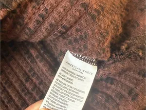 American Eagle Big Hug Leopard Waffle Knit Crewneck Sweatshirt Brown Black XXL thumbnail 7