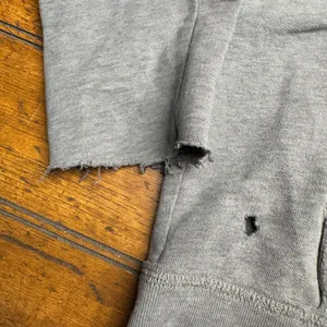 Hollister Gray Full Zip Hoodie Distressed Holes Ripped Sleeve Graphic Logo XL‎ thumbnail 3