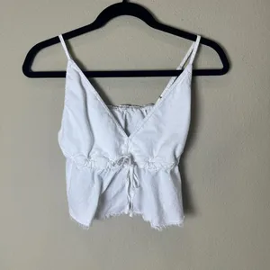 BRANDY MELVILLE John Galt Linen Cropped Top One Size White/Cream thumbnail 2