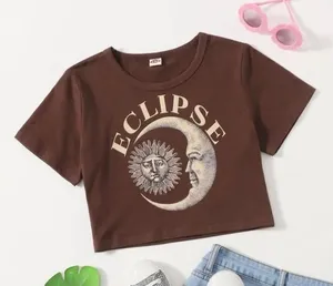 Youth Girls Eclipse Celestial Moon Sun Crop Graphic Tee Shirt Top - Sz 14/16 thumbnail 1