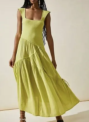 Free People Green MIDI Assymetrical Hem Dress(Size Large) thumbnail 1