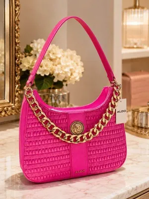 ALDO Pink Shoulder Bag Gold Chain Strap Zip Top NWT thumbnail 1