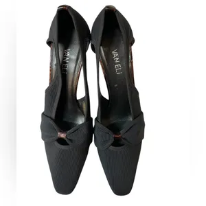 VANELI Black/Brown Animal Trim Canvas Side Cut Out High Heel Shoes - 8.5 Narrow thumbnail 16