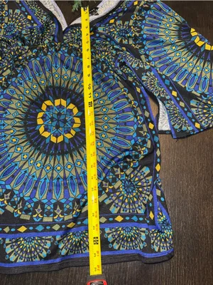 Boho Blue Geometric Mini Dress | V-Neck Bell Sleeve Bodycon Festival Resort thumbnail 6