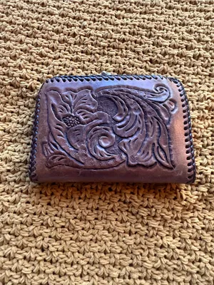 Handmade Vintage Tooled Leather Floral Kiss Lock Wallet Coin Purse thumbnail 2