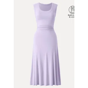 OGL Scoop Neck Side Ruched New Airy Bra Midi Dress Powder Lilac Size S New thumbnail 5