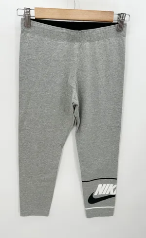 Nike Gray Future Logo Cropped Mid Rise‎ Leggings Cotton BV3989-063 Womens Size S thumbnail 1