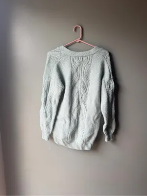 Women’s Cable Knit Cardigan Mint Green Button Front Cozy Cottagecore XS thumbnail 7