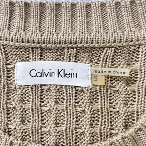 Calvin Klein Cable Knit Sweater Dress Khaki Tan Crew Neck‎ Small Quiet Luxury thumbnail 4