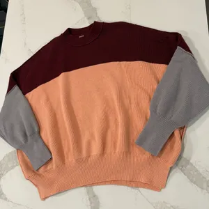 Free People Easy Street Oversized Sweater Color Block Women’s Small Peach Combo thumbnail 10