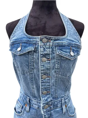 Universal Threads Denim Halter Midi Dress 90s Y2K Button Front Slit Pockets⁠ Sz 6 thumbnail 9
