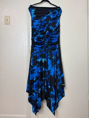 Club London Florianne Navy Floral Print Ruched Bandeau Maxi Dress Size L thumbnail 4
