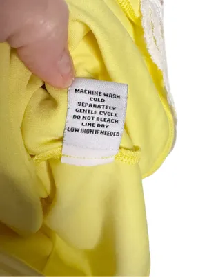 Emma & Michele White Crochet Yellow Underlay Flutter Sleeve Dress Size M thumbnail 9