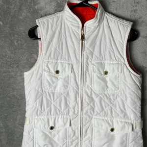 Lauren Ralph Lauren Reversible Quilted Vest Orange & White Utility Pockets Small thumbnail 3