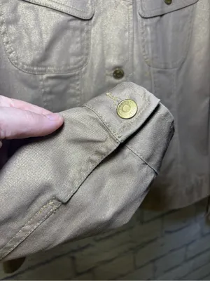 Lauren Jeans Co Ralph Lauren Women's Demin Gold Metallic Button Up Jacket Sz L thumbnail 6