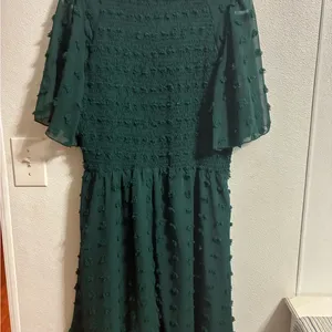 Elegant Dark Green V-neck Ruched Dress XL thumbnail 2