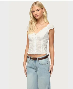 brand new edikted babydoll ruffle top white xs with tags thumbnail 3