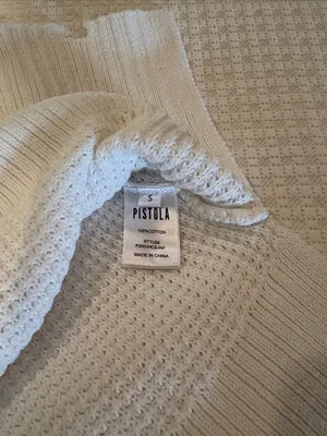Pistola White Distressed Waffle-Knit Crewneck Sweater thumbnail 6