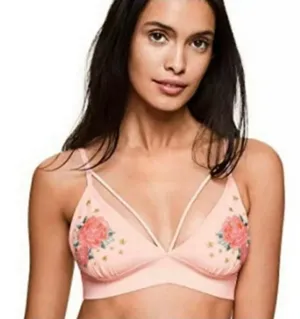 PINK Victoria's Secret Bralette Sz Small Peach Floral Embroidered‎ Star Mesh NEW thumbnail 1