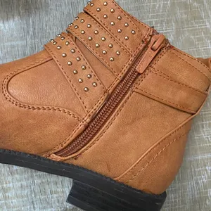 Tan Low Ankle Boots Vegan Faux Leather Women's 6.5 Studs Buckle Western Boho thumbnail 9