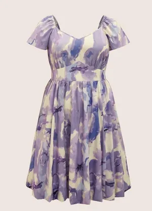 Bloomchic Watercolor Floral Ruffles Shirred Gathered Dress thumbnail 7