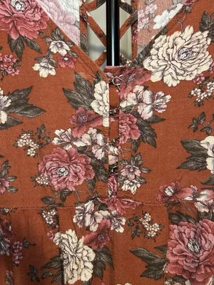 American Eagle Outfitters Baby Doll Tunic Top,Rust Floral Roses XL thumbnail 2