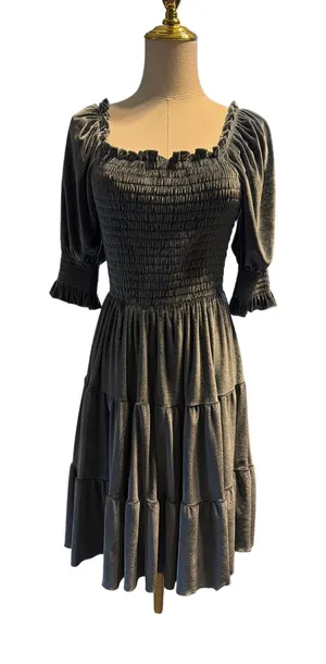 Baltic Born Bliss Smocked Velvet Dress. Dusty Blue. Size Medium thumbnail 1