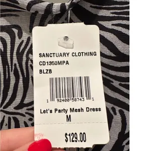 Sanctuary Lets Party Mesh Dress Zebra Print Ruched Long Sleeve Medium NWT Mini‎ thumbnail 3