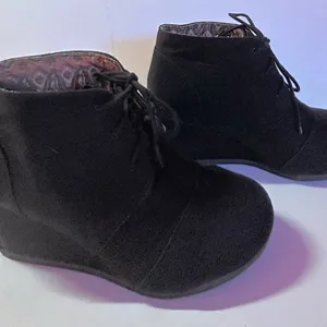 SHIEKH Women’s Black Linen Lace-Up Wedge Bootie Rex-S Heel 2.75” thumbnail 1