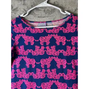 Lilly Pulitzer Marlow Shirt Dress XS Pink Blue Elephant Print Stretch Knit thumbnail 2