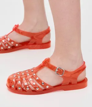 INTENTIONALLY BLANK Ellery Stud Jelly Sandals (Sz 9) Cherry Red NWT thumbnail 1
