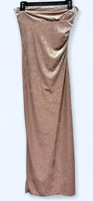 Bershka Velvet Strapless Maxi Dress in Blush thumbnail 1