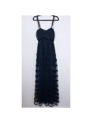 NWT Sau Lee Camille Tulle Ruffle Gown 4 Black Sheer Tiered Bustier Aline thumbnail 10